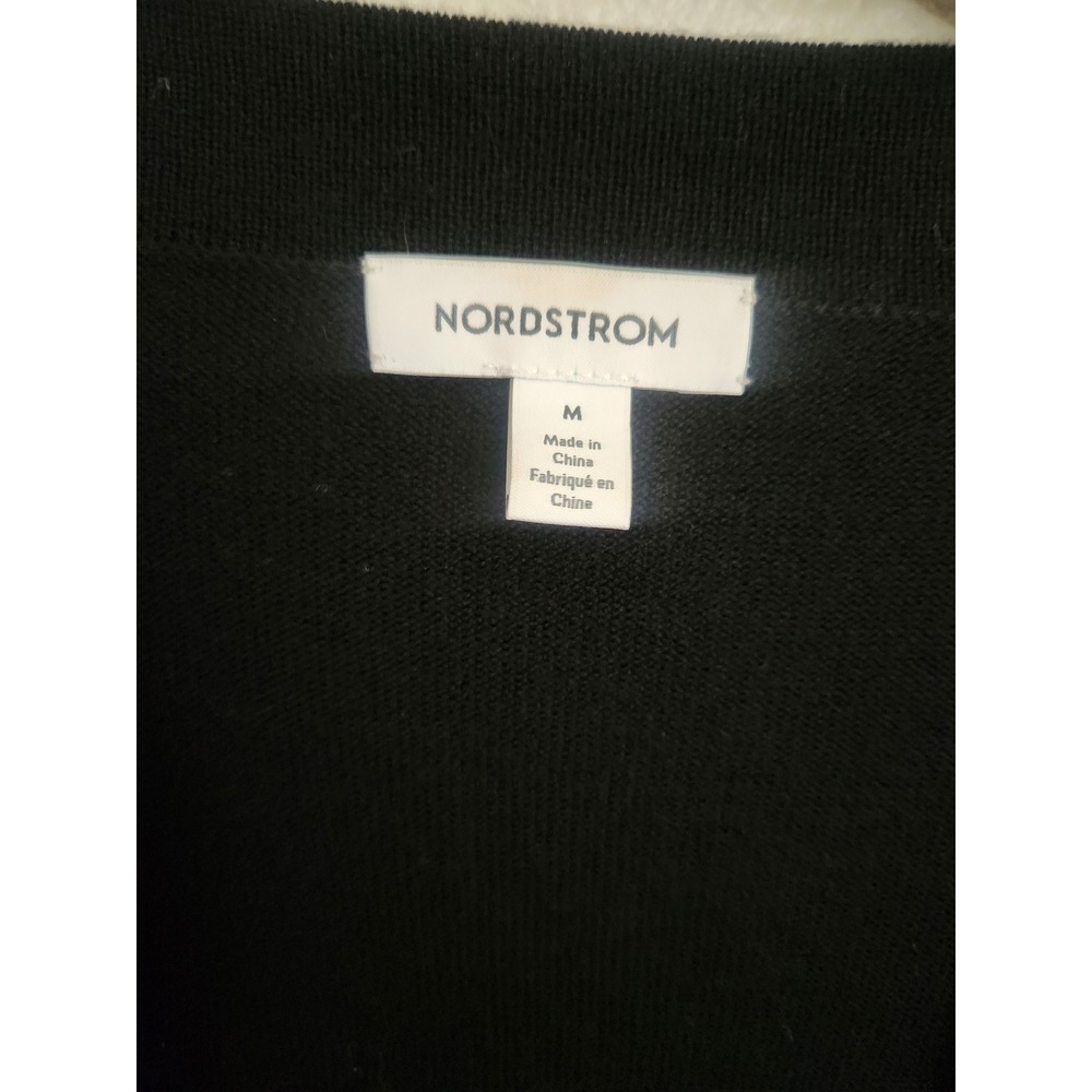 Nordstrom Black Merino Wool Blend Open Front Cardigan Sweater Pockets Medium - Picture 3 of 6